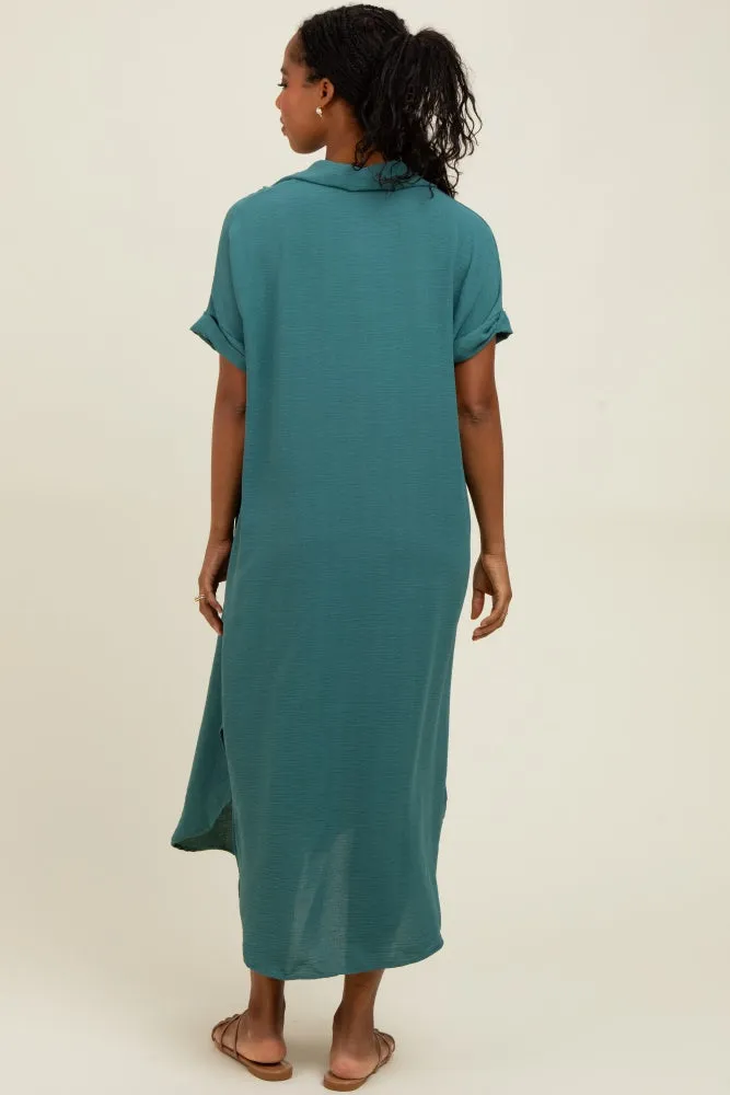 Teal Button Down Hi Low Maxi Dress sold by Pinkblush product image thumbnail 3
