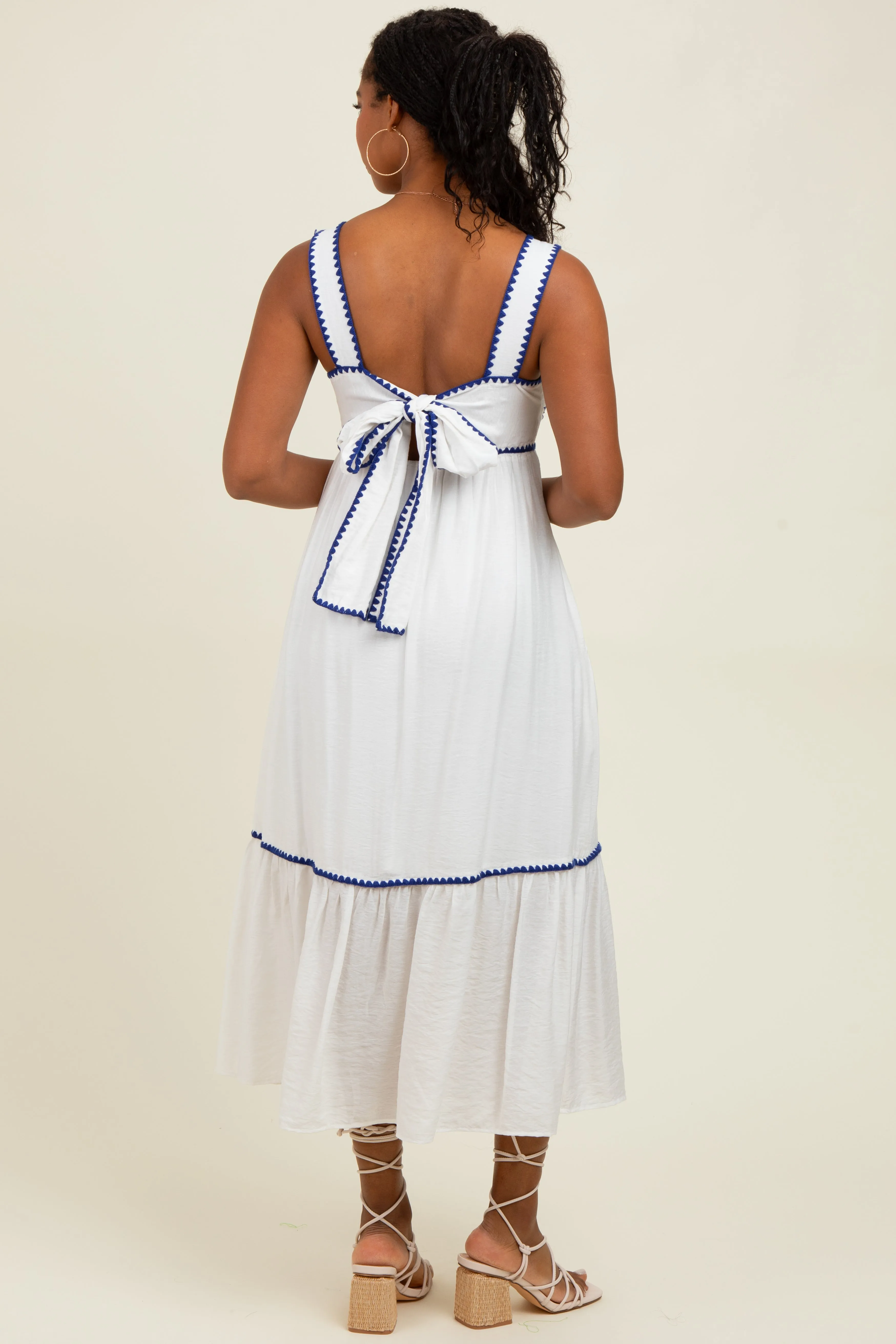 White Floral Embroidered Cutout Tie Back Midi Dress sold by Pinkblush product image thumbnail 4