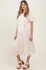 Ivory Embroidered Tied Waist Short Sleeve Maternity Midi Dress sold by Pinkblush