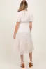 Ivory Embroidered Tied Waist Short Sleeve Maternity Midi Dress sold by Pinkblush