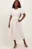 Ivory Embroidered Tied Waist Short Sleeve Maternity Midi Dress sold by Pinkblush