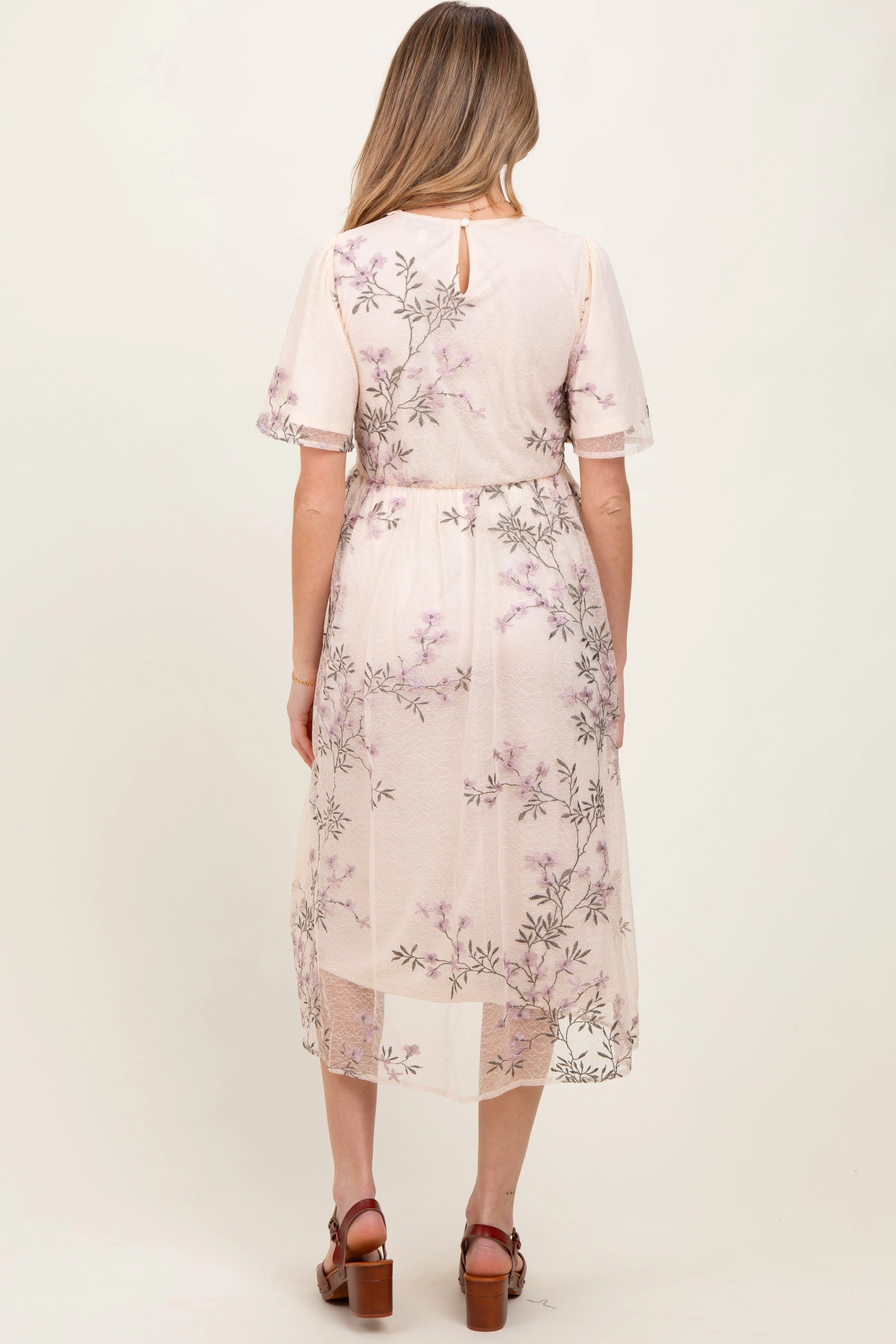 Ivory Floral Embroidered Mesh Maternity Midi Dress sold by Pinkblush product image thumbnail 2