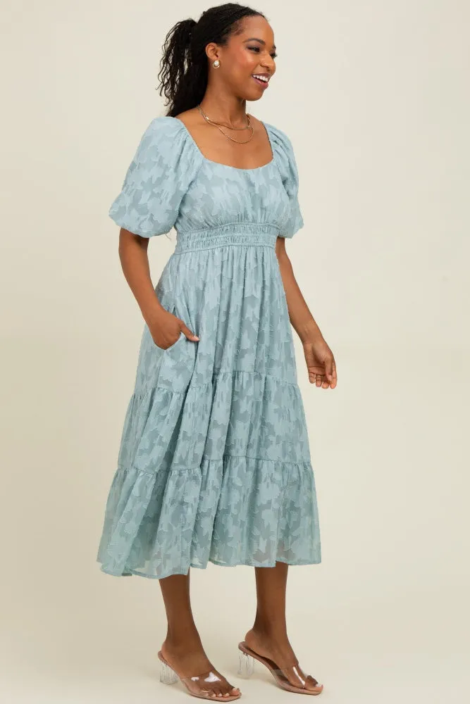 Light Blue Textured Floral Short Sleeve Midi Dress sold by Pinkblush product image thumbnail 2