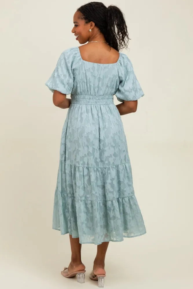 Light Blue Textured Floral Short Sleeve Midi Dress sold by Pinkblush product image thumbnail 3