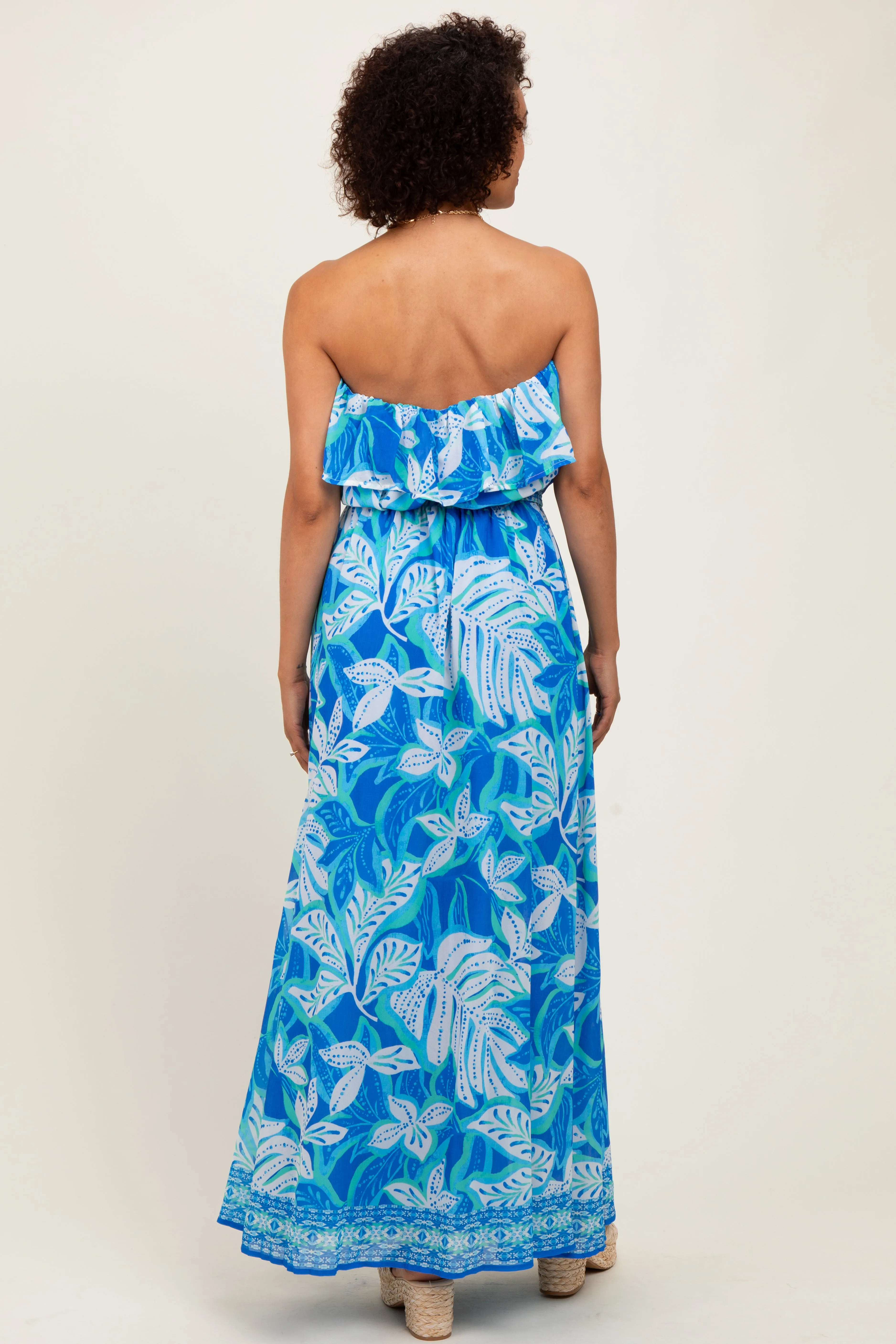 Blue Floral Chiffon Flounce Strapless Maxi Dress sold by Pinkblush product image thumbnail 4