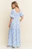 Light Blue Floral Smocked Puff Sleeve Maxi Dress sold by Pinkblush