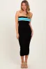 Black Ribbed Knit Striped Strapless Fitted Maternity Midi Dress sold by Pinkblush