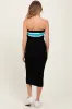 Black Ribbed Knit Striped Strapless Fitted Maternity Midi Dress sold by Pinkblush