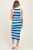 Blue Striped Knit Sleeveless Polo Maternity Midi Dress sold by Pinkblush