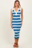 Blue Striped Knit Sleeveless Polo Maternity Midi Dress sold by Pinkblush