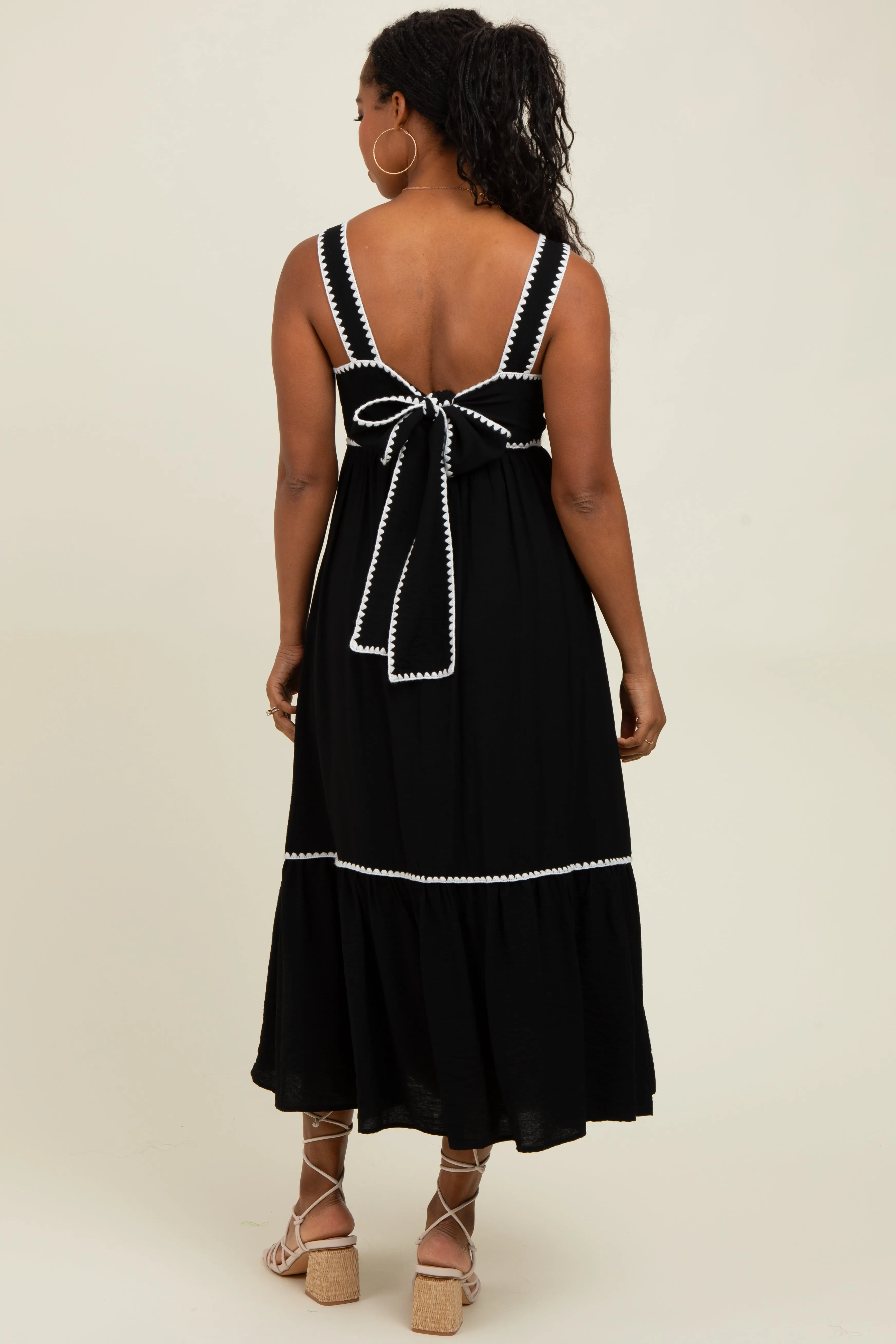 Black Floral Embroidered Cutout Tie Back Midi Dress sold by Pinkblush product image thumbnail 4