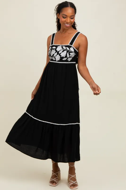 Black Floral Embroidered Cutout Tie Back Midi Dress sold by Pinkblush