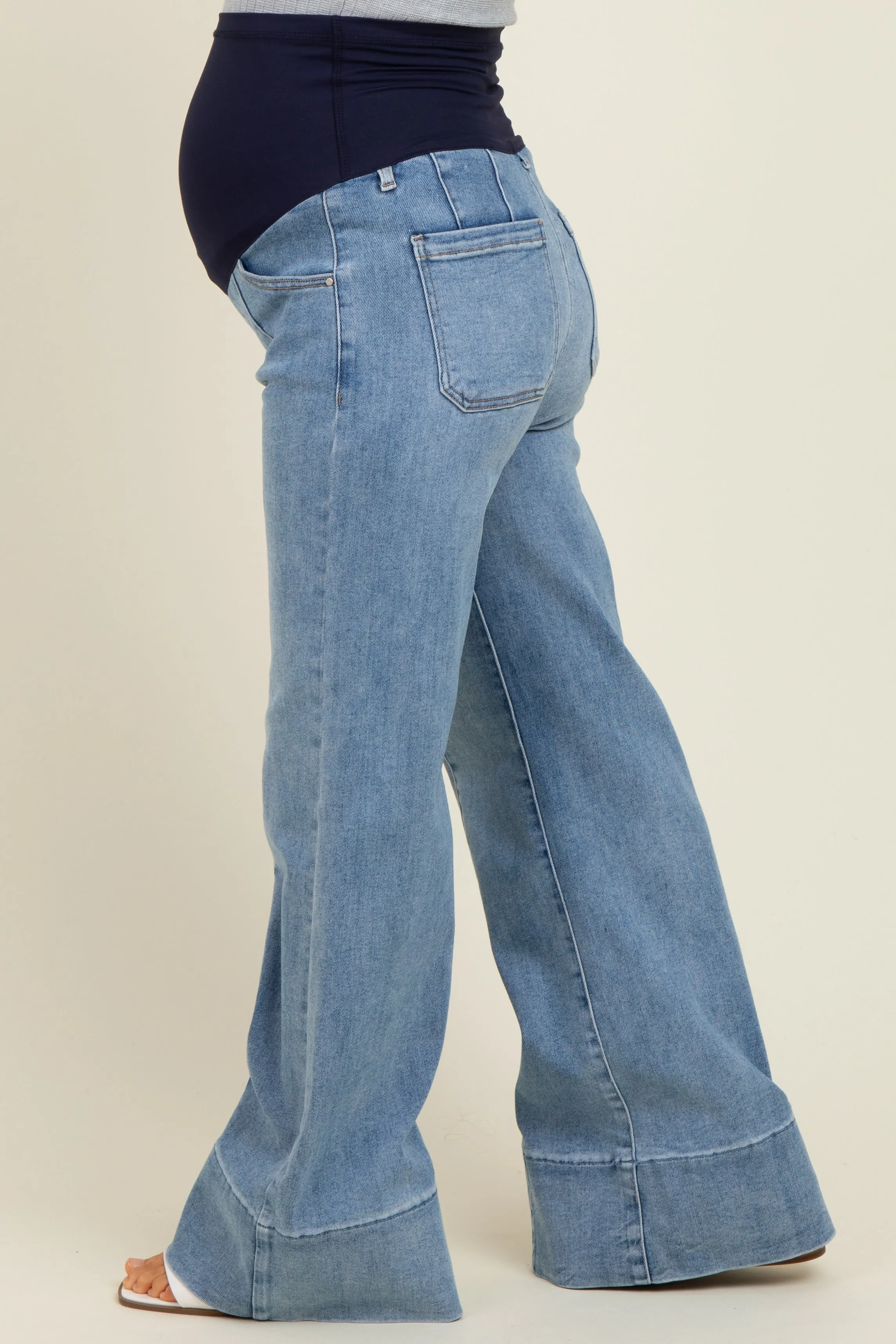 Blue Front Seam Wide Flare Leg Maternity Jeans sold by Pinkblush product image thumbnail 3