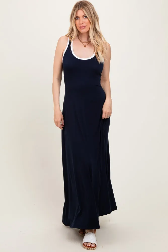 Navy Solid Open Back Sleeveless Maxi Dress sold by Pinkblush product image thumbnail 2
