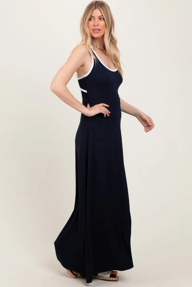 Navy Solid Open Back Sleeveless Maxi Dress sold by Pinkblush product image thumbnail 3