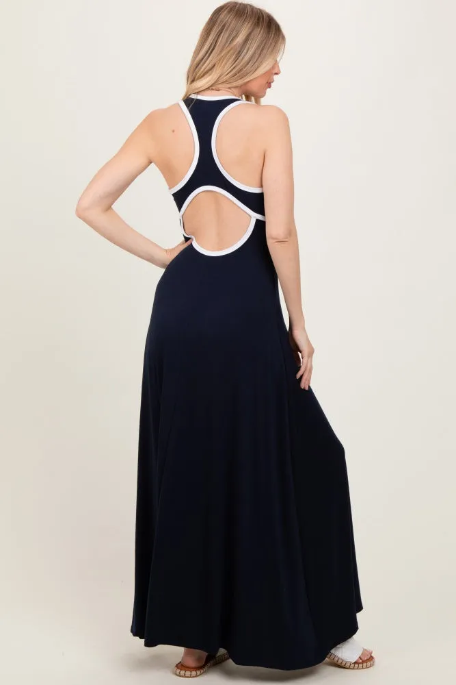 Navy Solid Open Back Sleeveless Maxi Dress sold by Pinkblush product image thumbnail 4