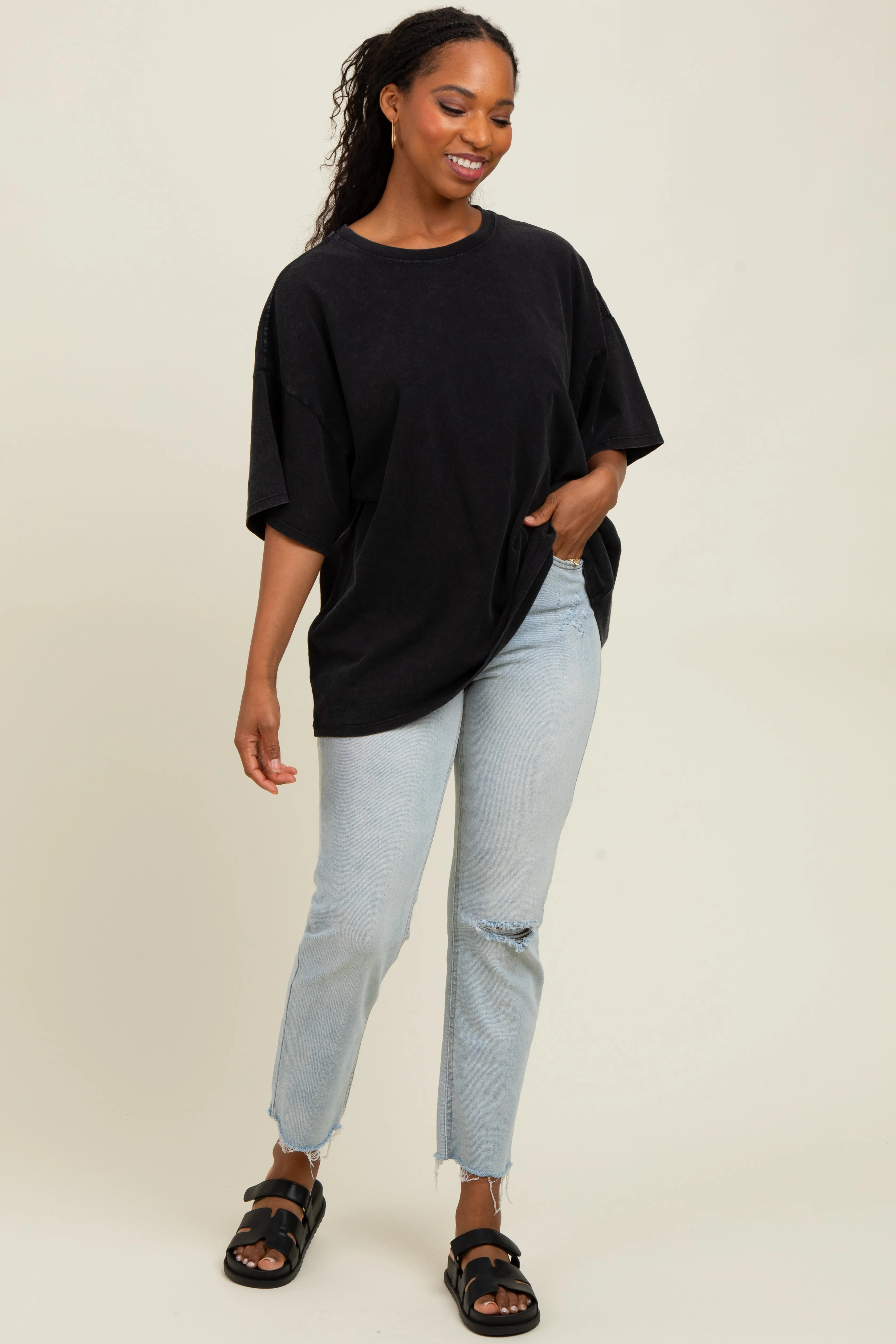 Black Mineral Washed Oversized T-Shirt sold by Pinkblush product image thumbnail 2