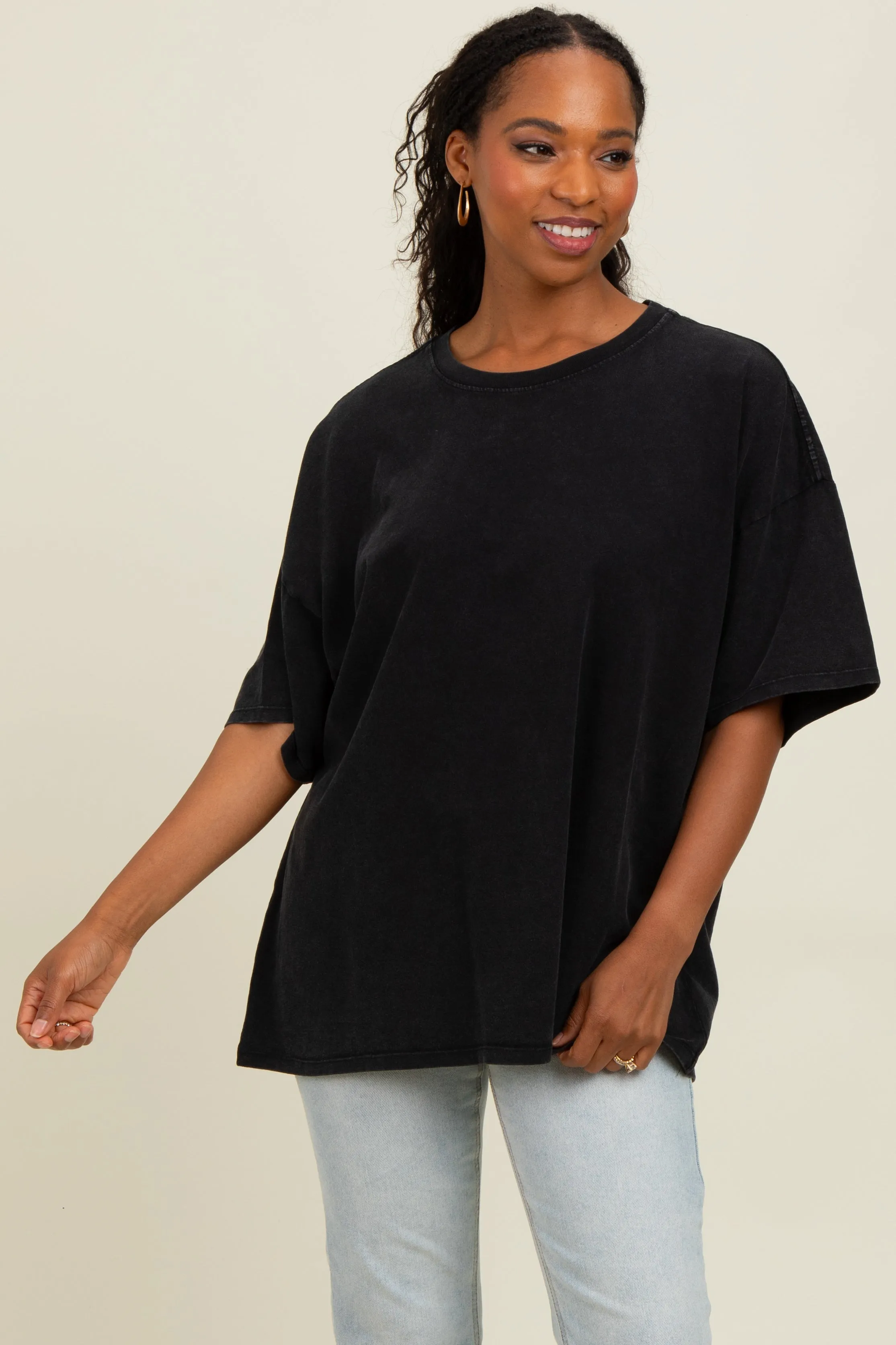 Black Mineral Washed Oversized T-Shirt sold by Pinkblush