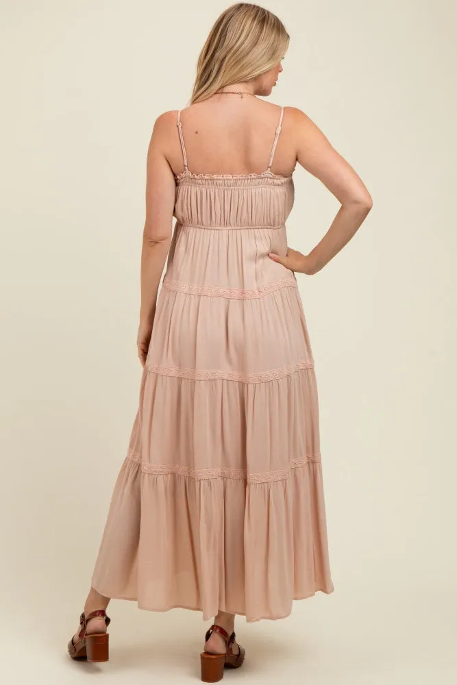 Cream Lace Tiered Sleeveless Maternity Maxi Dress sold by Pinkblush product image thumbnail 3