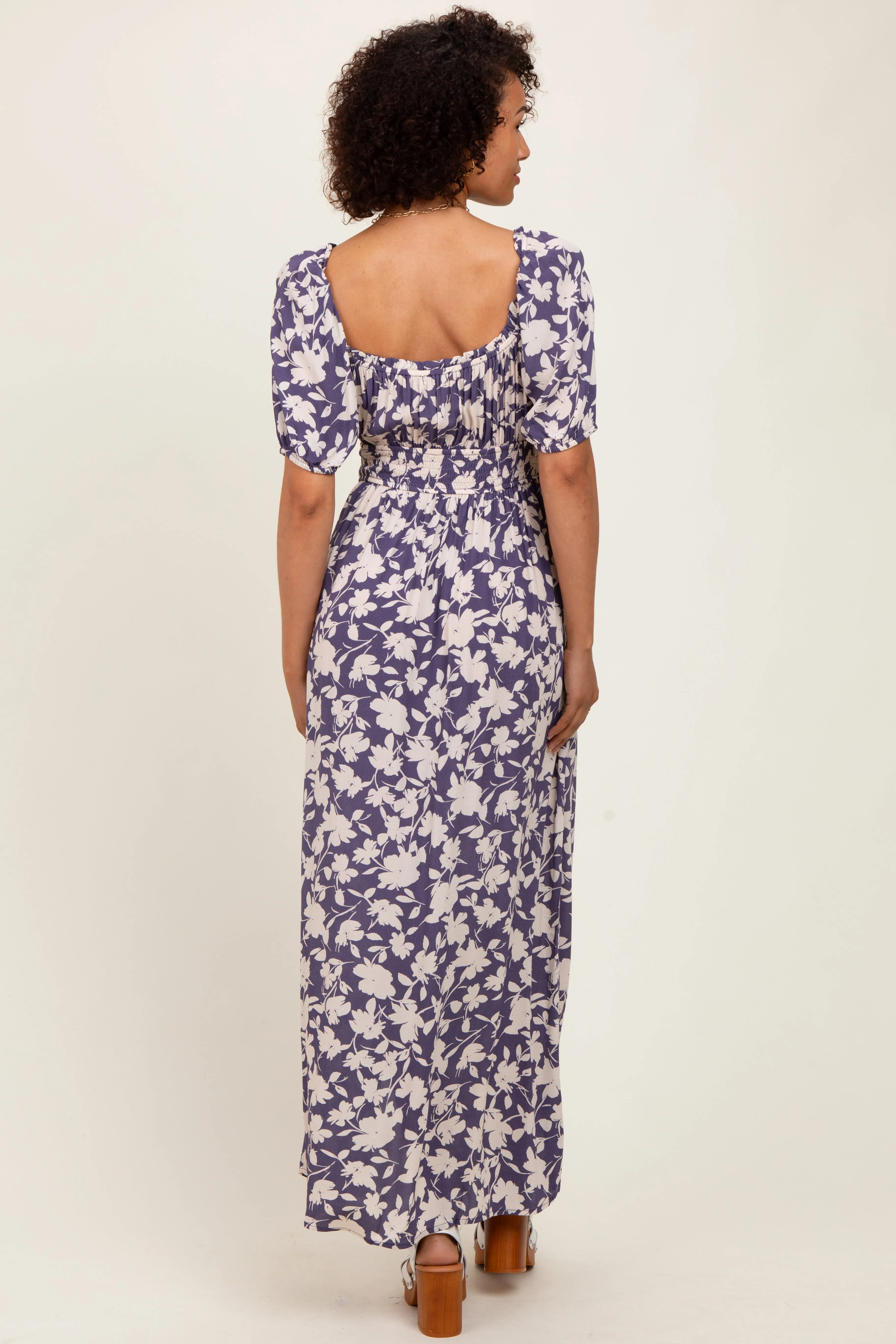 Periwinkle Smocked Waist Front Slit Maxi Dress sold by Pinkblush product image thumbnail 4