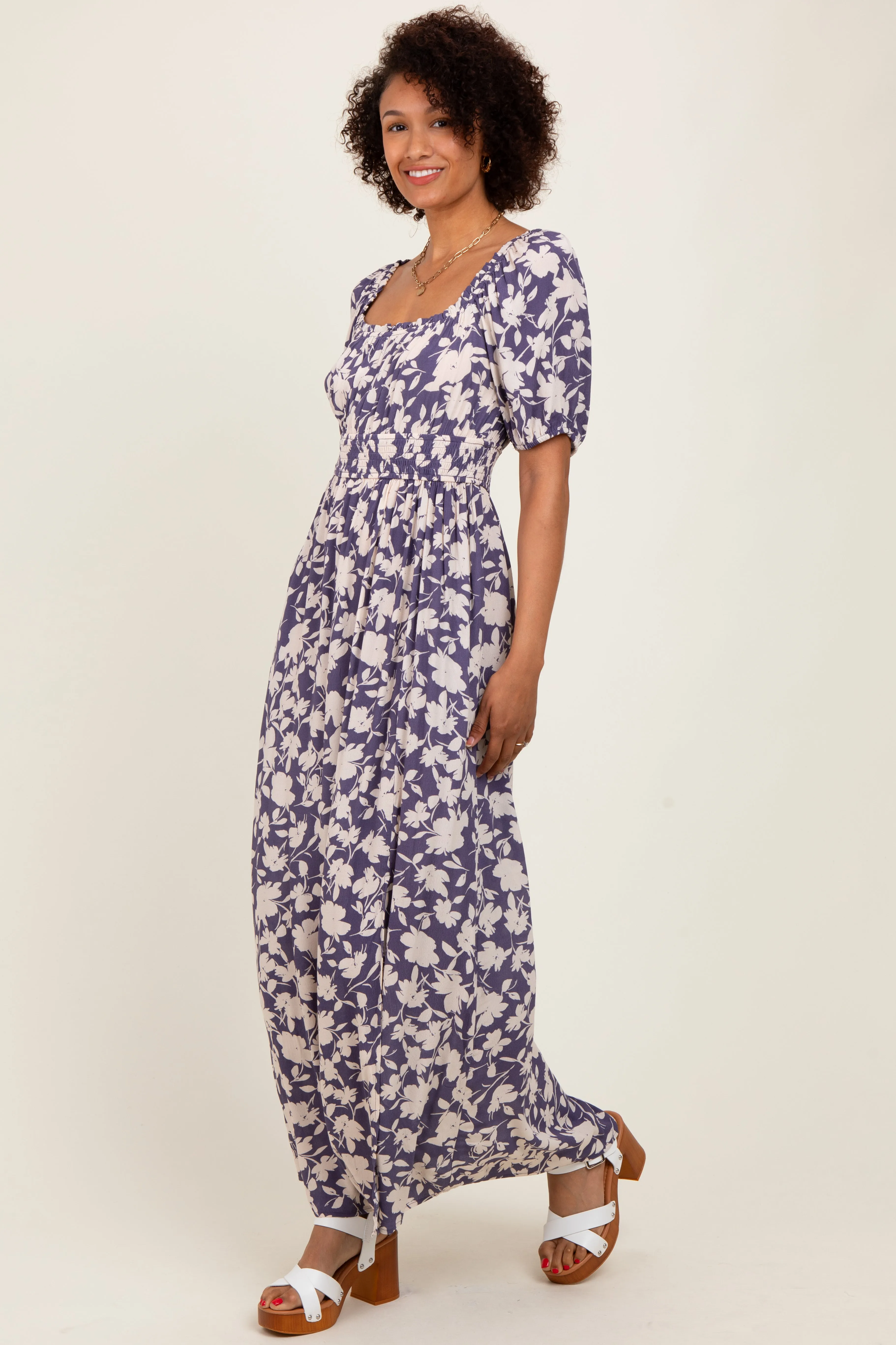 Periwinkle Smocked Waist Front Slit Maxi Dress sold by Pinkblush product image thumbnail 3