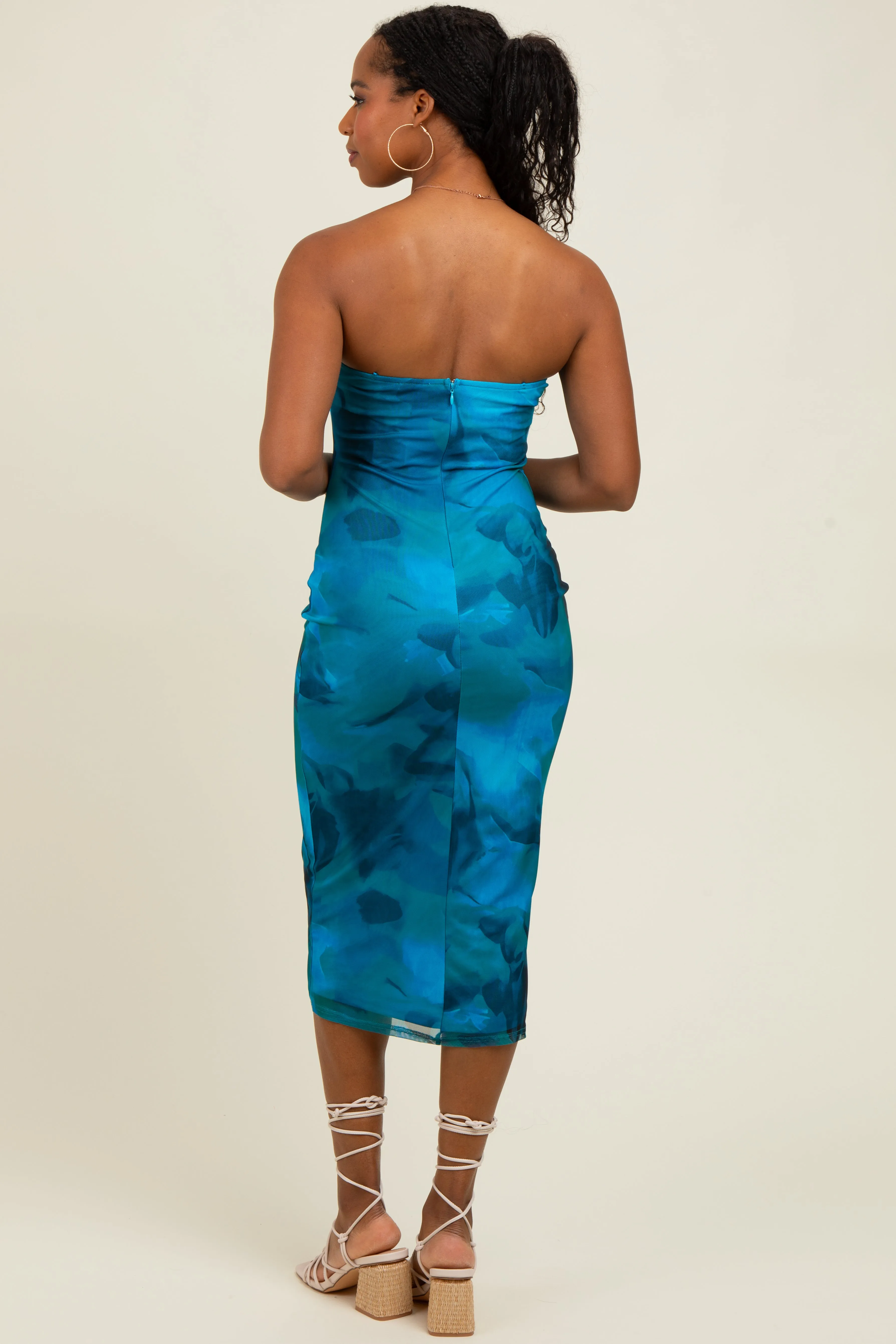 Turquoise Mesh Abstract Print Strapless Midi Dress sold by Pinkblush product image thumbnail 4