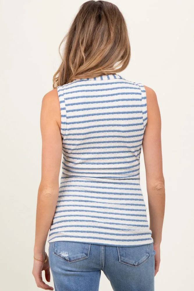 Light Blue Striped Knit Sleeveless V-Neck Maternity Tank Top sold by Pinkblush product image thumbnail 4