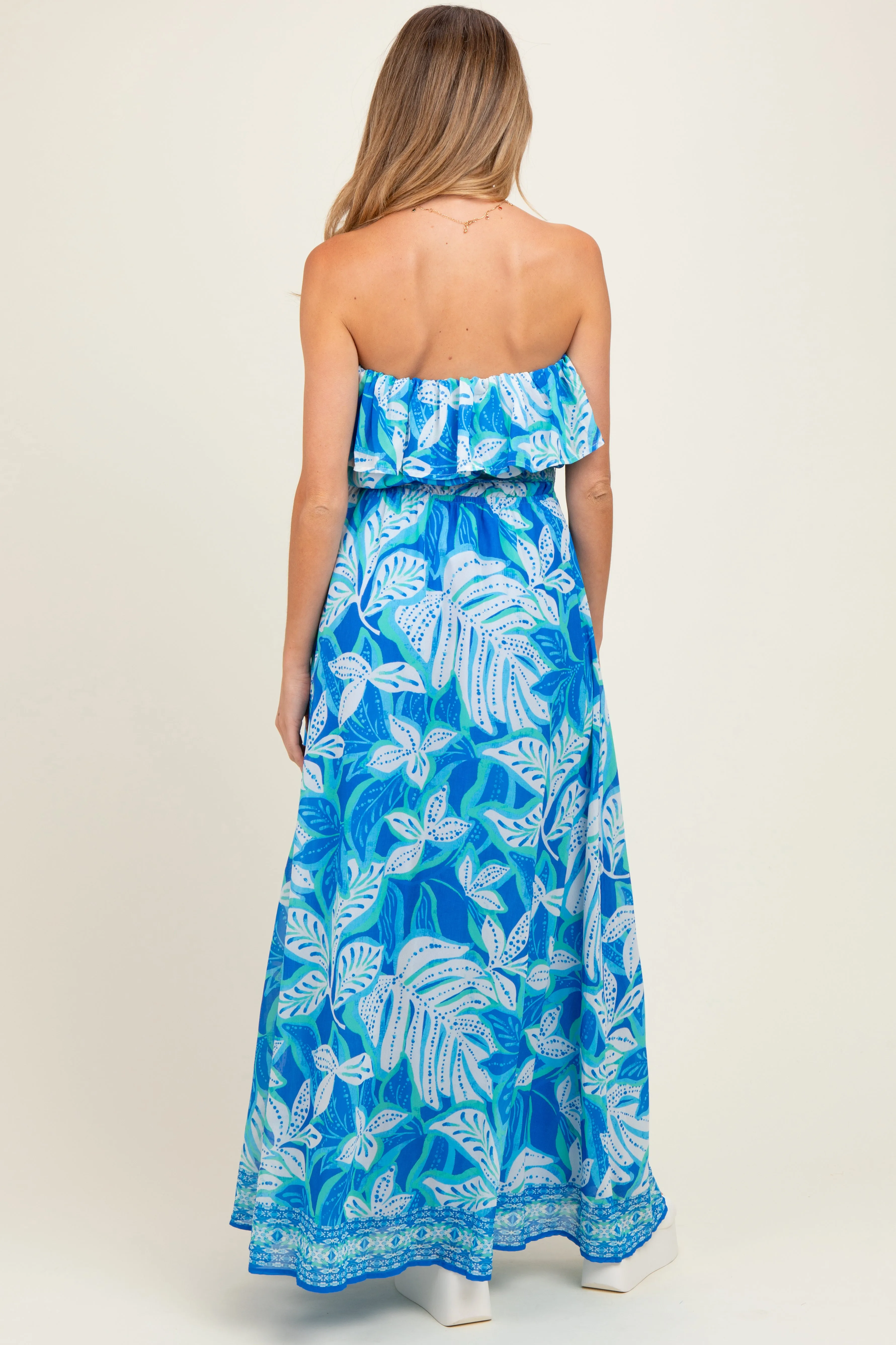 Blue Floral Chiffon Flounce Strapless Maternity Maxi Dress sold by Pinkblush product image thumbnail 4