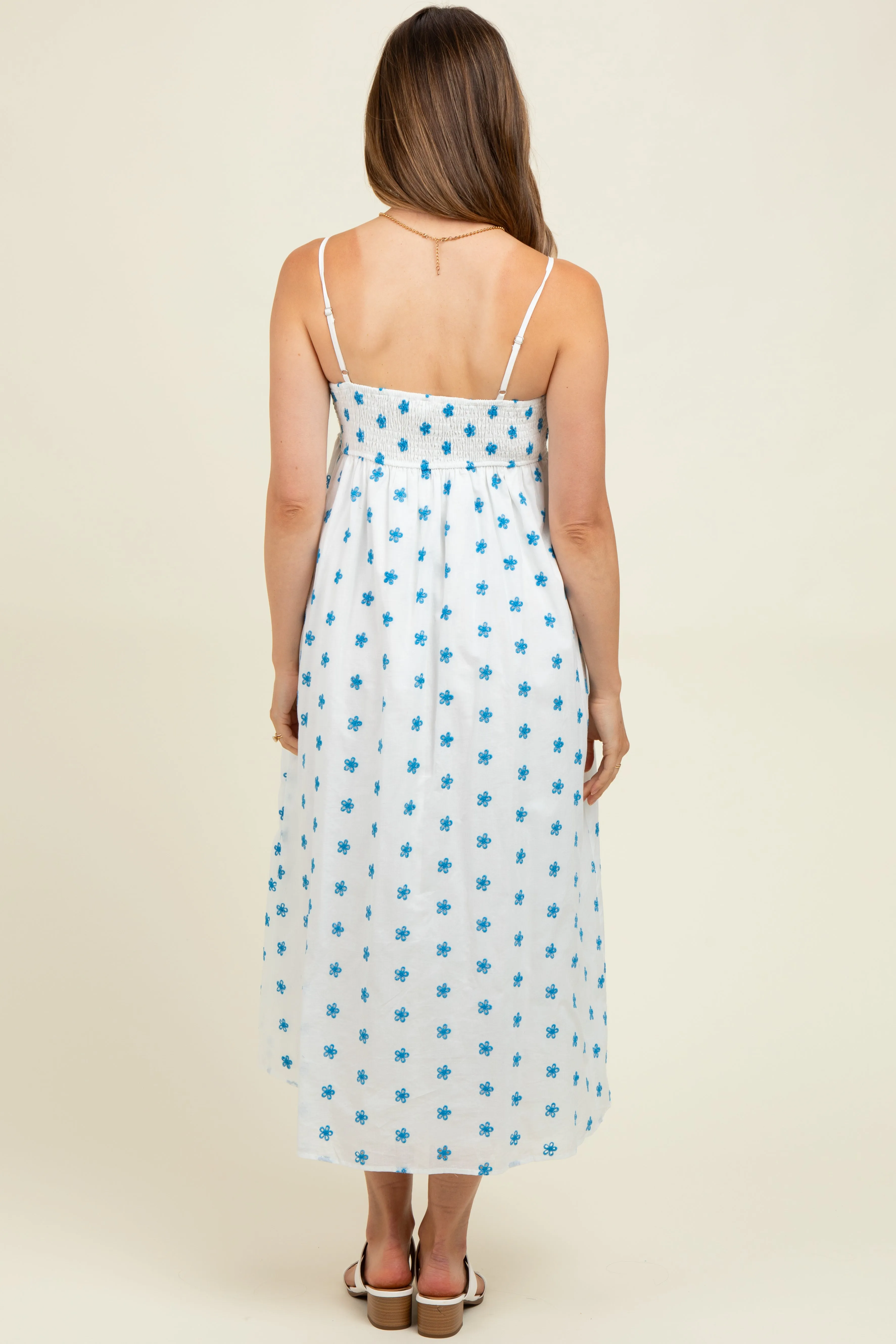 White Floral Smocked Sleeveless Maternity Midi Dress sold by Pinkblush product image thumbnail 3