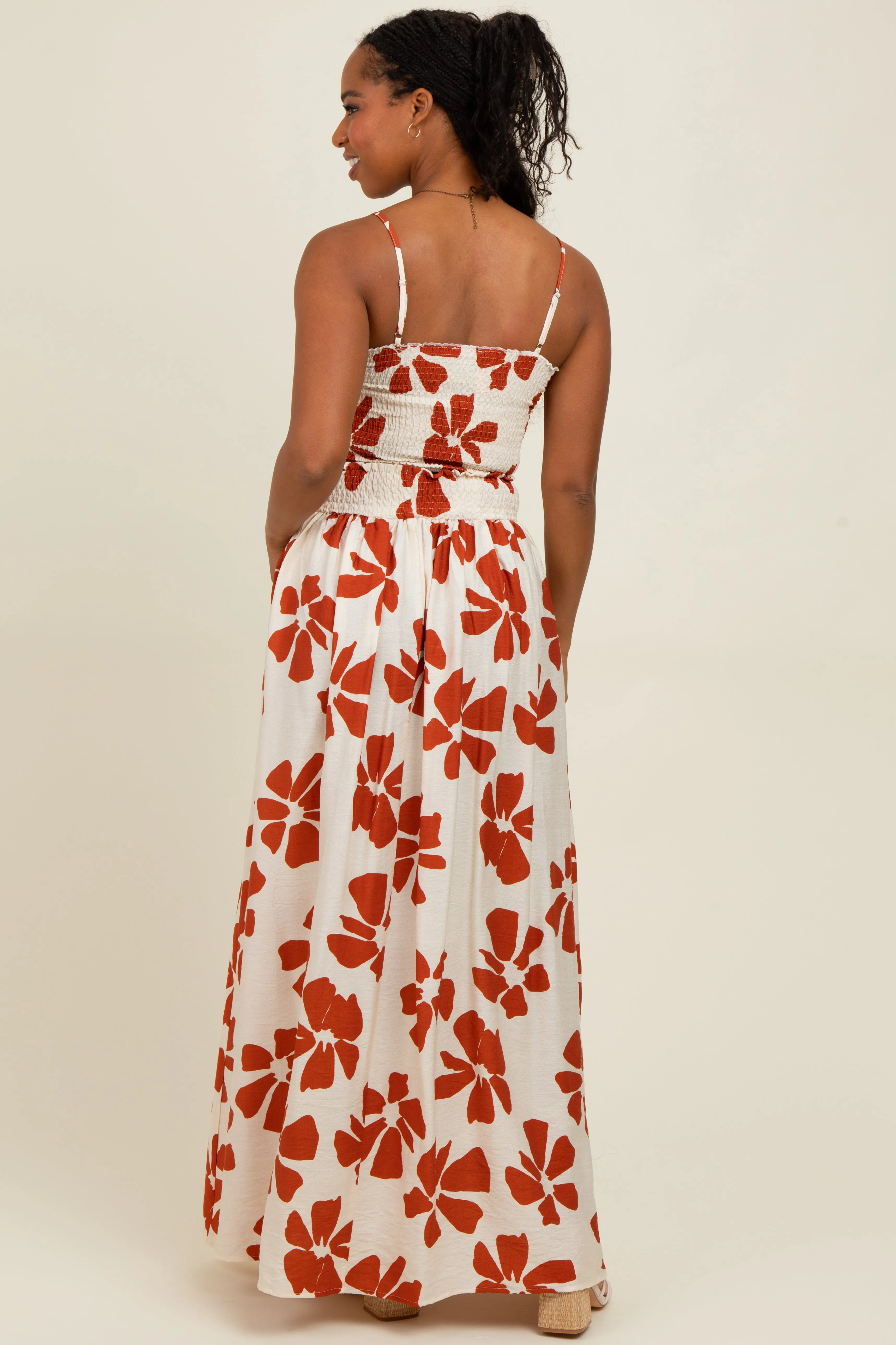 Rust Floral Smocked Top With Maxi Skirt Set sold by Pinkblush product image thumbnail 4