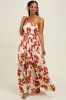 Rust Floral Smocked Top With Maxi Skirt Set sold by Pinkblush