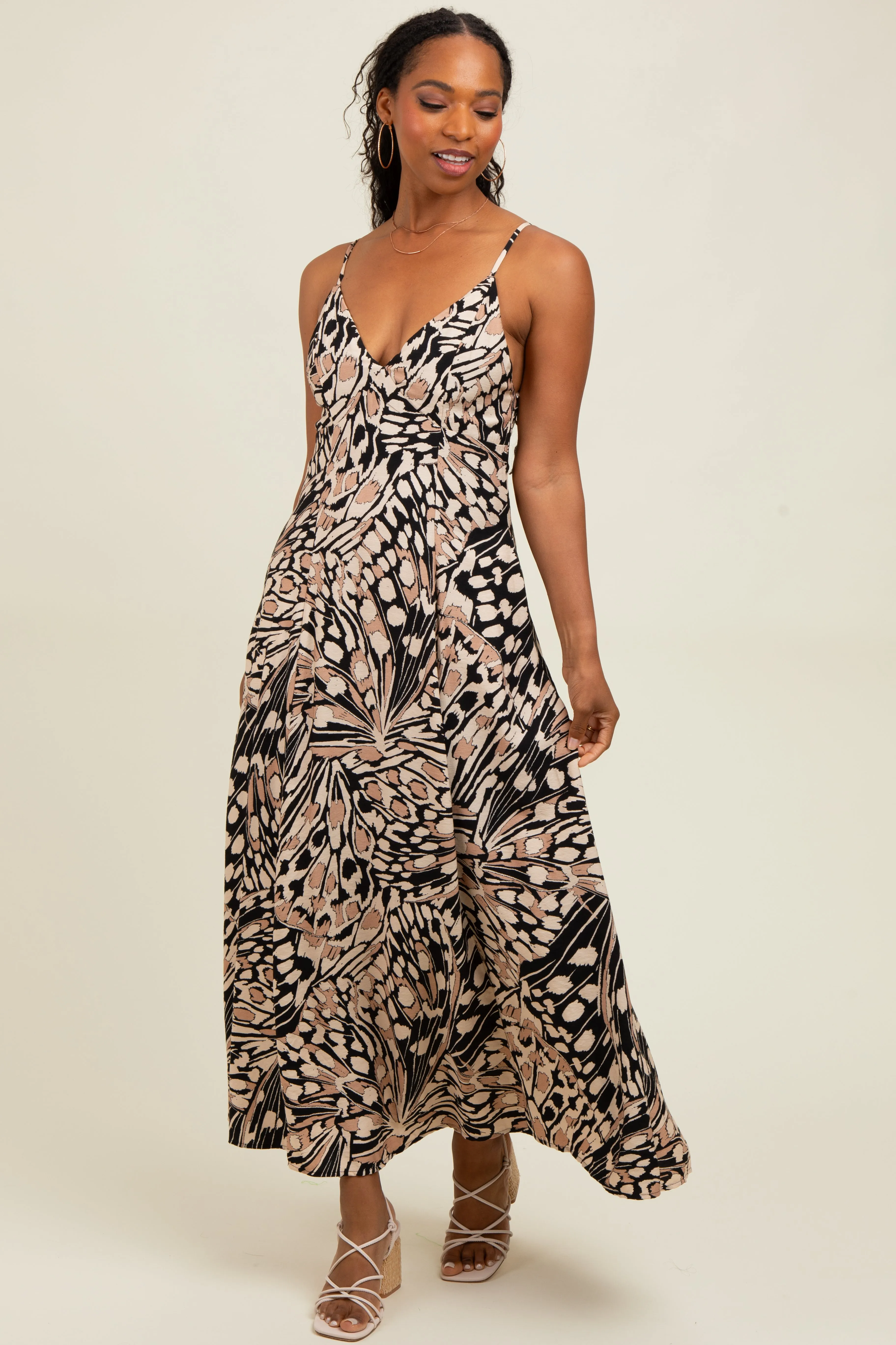 Black Printed Open Back Maxi Dress sold by Pinkblush