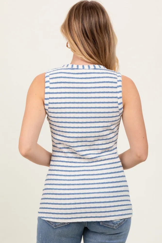 Light Blue Striped Knit Sleeveless V-Neck Tank Top sold by Pinkblush product image thumbnail 4