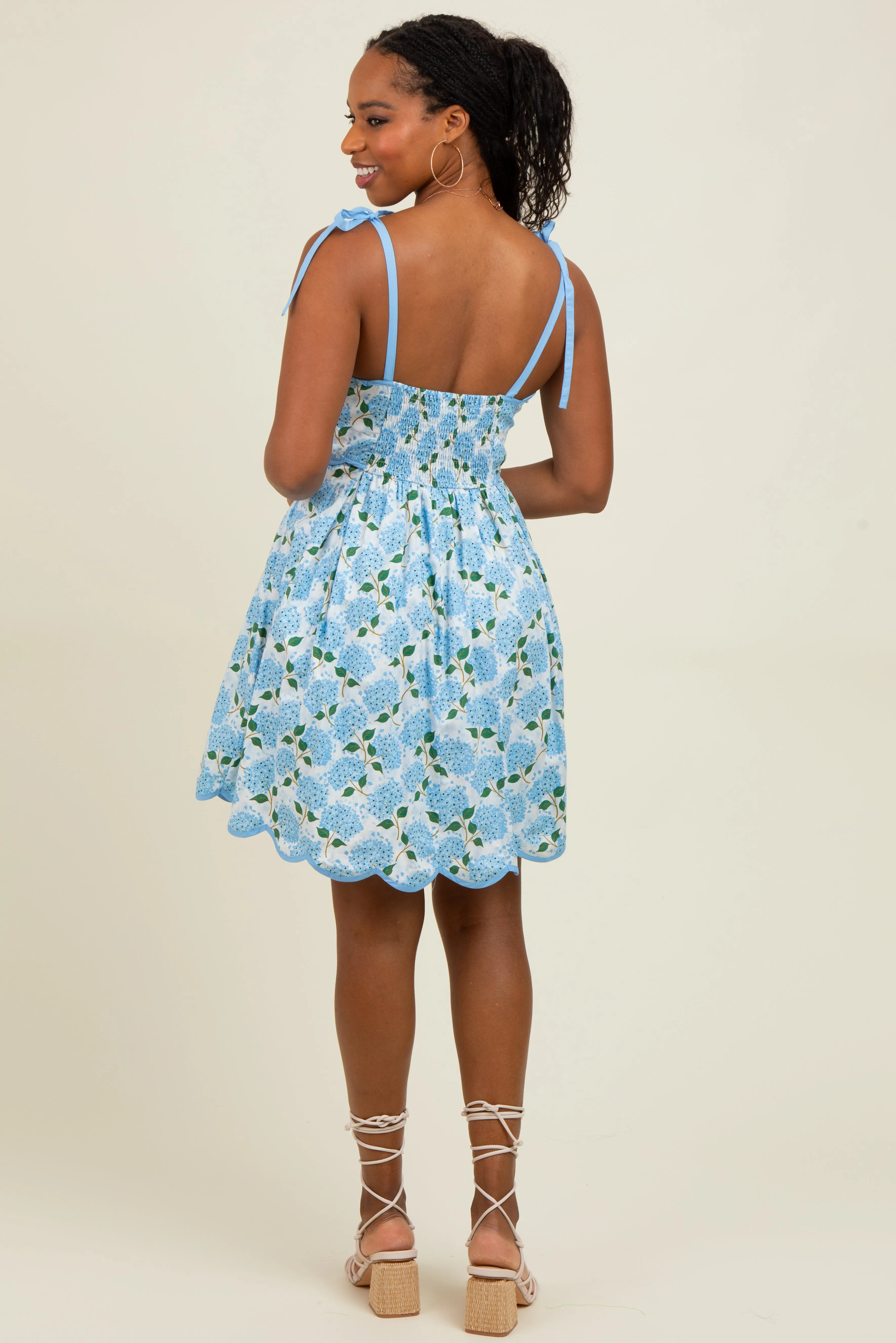 White Floral Shoulder Tie Scallop Hem Dress sold by Pinkblush product image thumbnail 4