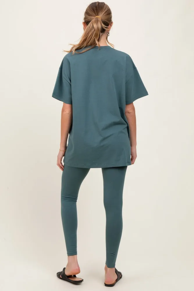 Light Olive Oversized Crewneck Short Sleeve and Legging Maternity Set sold by Pinkblush product image thumbnail 4