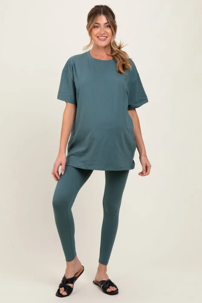 Light Olive Oversized Crewneck Short Sleeve and Legging Maternity Set sold by Pinkblush