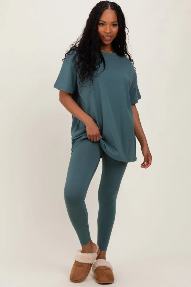 Light Olive Oversized Crewneck Short Sleeve and Legging Maternity Set sold by Pinkblush product image thumbnail 5