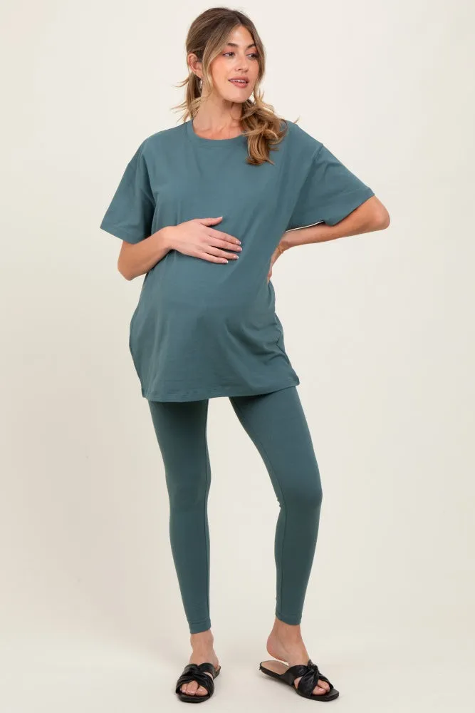 Light Olive Oversized Crewneck Short Sleeve and Legging Maternity Set sold by Pinkblush product image thumbnail 2
