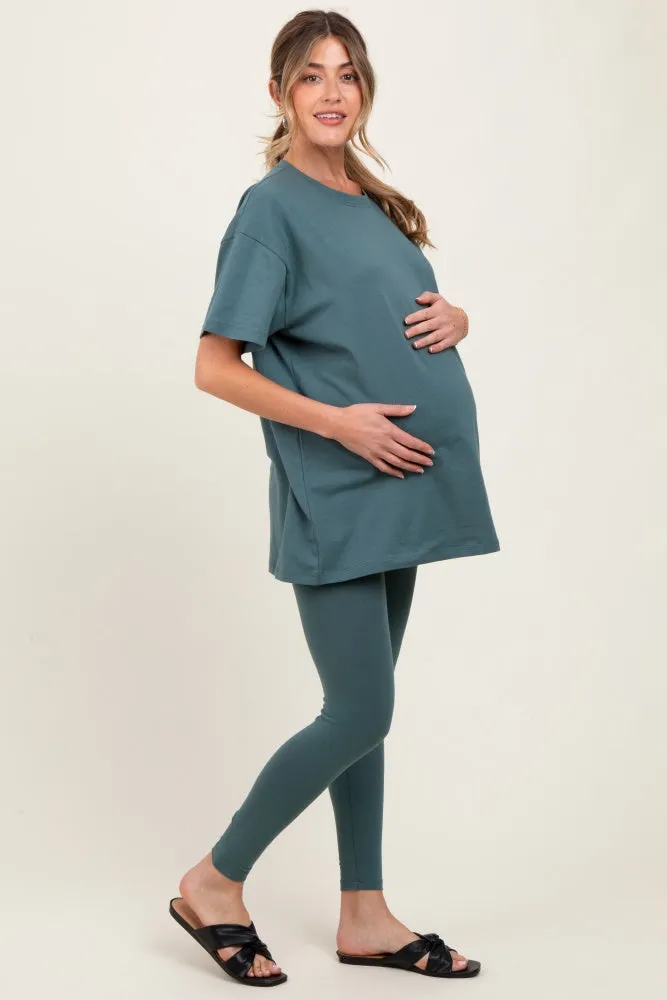 Light Olive Oversized Crewneck Short Sleeve and Legging Maternity Set sold by Pinkblush product image thumbnail 3