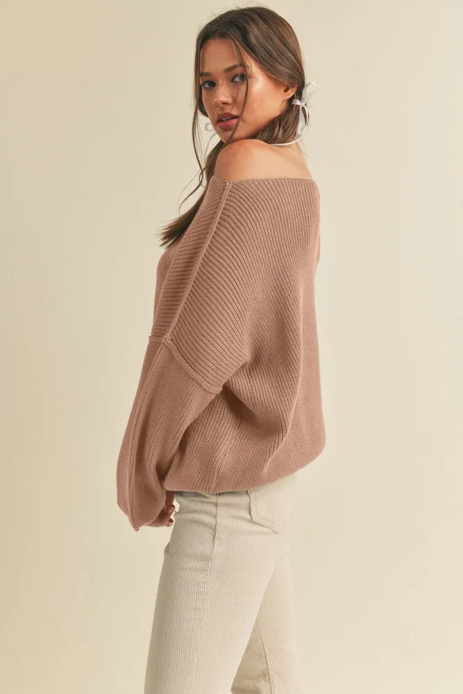 Light Taupe Balloon Sleeve Boat Neck Knit Sweater sold by Pinkblush product image thumbnail 2