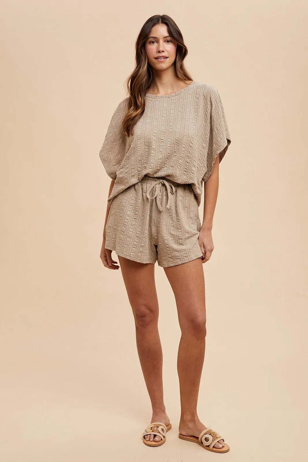 Taupe Textured Knit Dolman Sleeve Top Shorts Set sold by Pinkblush product image thumbnail 5