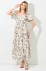 Cream Floral Puff Sleeve Pleated Bodice Maxi Dress sold by Pinkblush