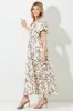 Cream Floral Puff Sleeve Pleated Bodice Maxi Dress sold by Pinkblush