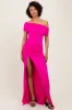 Fuchsia Foldover Off Shoulder Ruched High Slit Maxi Dress sold by Pinkblush