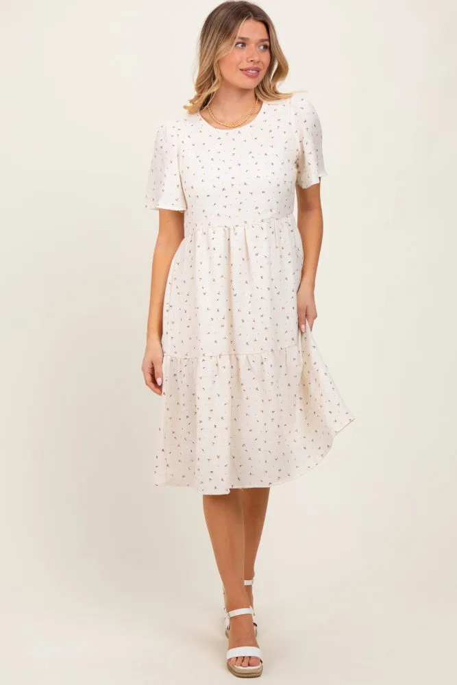 Ivory Floral Short Sleeve Tiered Maternity Midi Dress sold by Pinkblush product image thumbnail 3