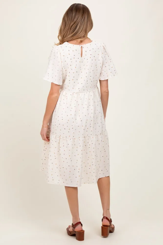 Ivory Floral Short Sleeve Tiered Maternity Midi Dress sold by Pinkblush product image thumbnail 2