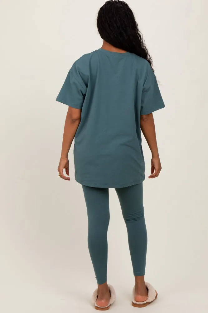 Light Olive Oversized Crewneck Short Sleeve and Legging Set sold by Pinkblush product image thumbnail 4