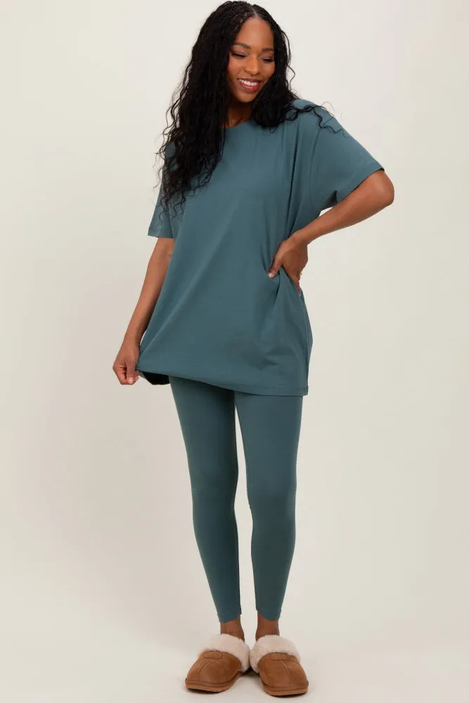 Light Olive Oversized Crewneck Short Sleeve and Legging Set sold by Pinkblush product image thumbnail 2