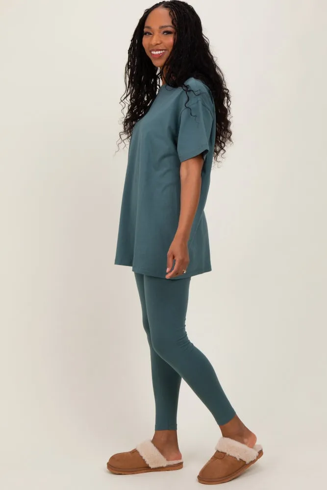 Light Olive Oversized Crewneck Short Sleeve and Legging Set sold by Pinkblush product image thumbnail 3