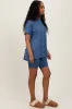 Blue Hi-Low Short Sleeve Tee Biker Short Set sold by Pinkblush